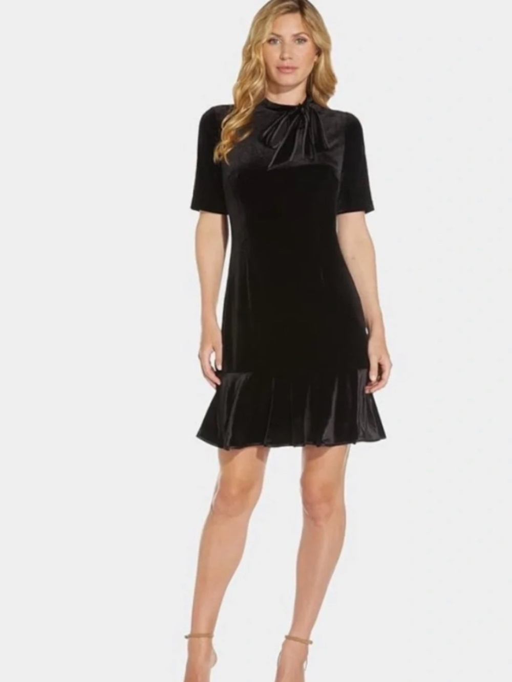 Adrianna Papell sz 18 W stretch velvet dress tie neck detail - Picture 1 of 7
